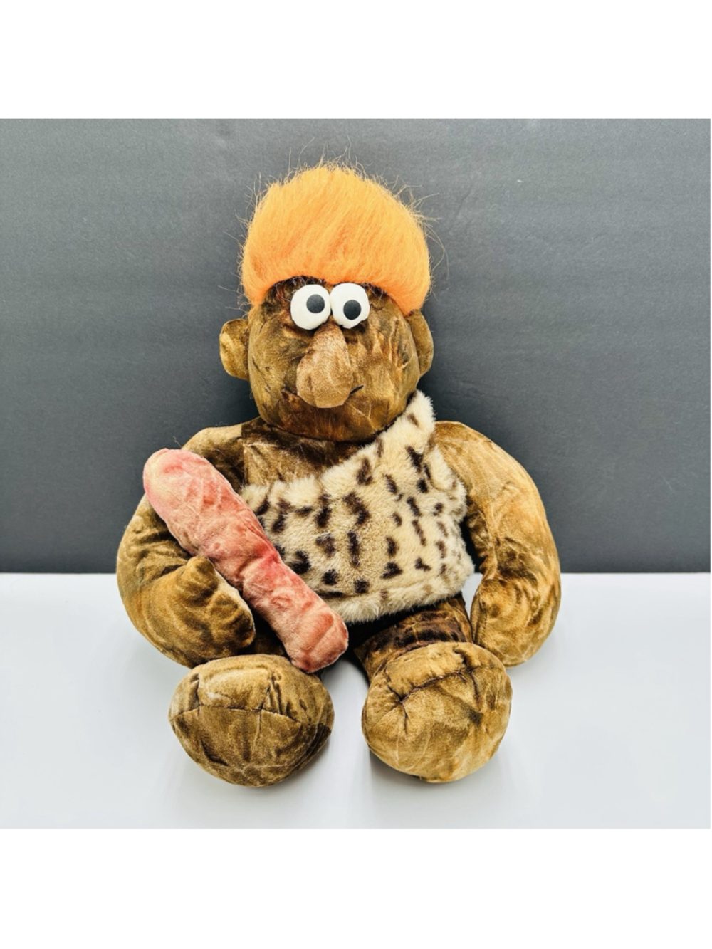 Vintage 1992 Chosun Caveman Plush 19" Stuffed Animal Caveman Doll Orange Hair